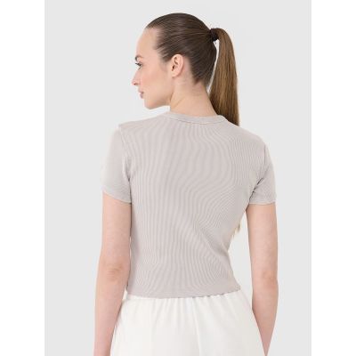 5. T-shirt slim z prążkowanej dzianiny damski 4F 4FRSS25TTSHF2696-83S