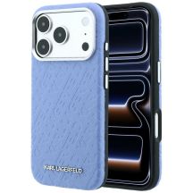 Etui Karl Lagerfeld Grained Allover Logo Metal Elongated MagSafe na iPhone 17 Pro / 18 Pro - niebieskie