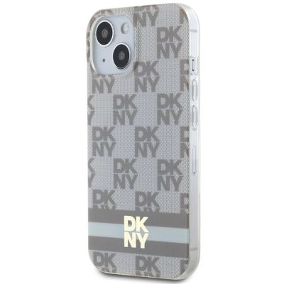 2. Etui DKNY IML Checkered Mono Pattern & Printed Stripes MagSafe na iPhone 15 Plus / 14 Plus - beżowe