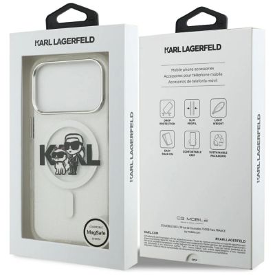 8. Etui Karl Lagerfeld IML Glitter Karl & Choupette Sketch Logo MagSafe na iPhone 17 Pro - przezroczyste