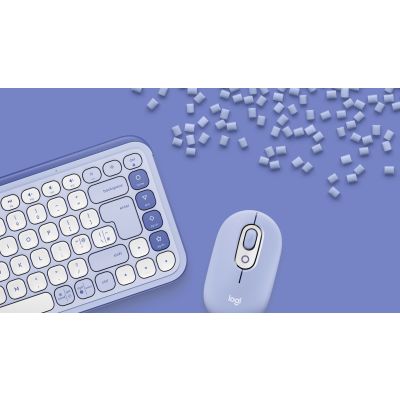 8. Logitech Pop Icon Combo klawiatura Dołączona myszka Uniwersalne Bluetooth QWERTY Turecki Liliowy, Biały