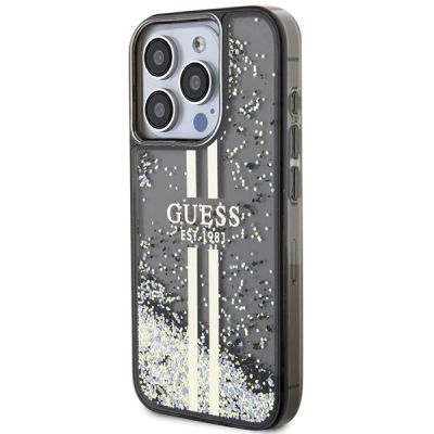 2. Etui Guess Liquid Glitter Gold Stripes na iPhone 15 Pro - czarne
