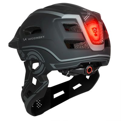 5. Kask rowerowy fullface dziecięcy Wozinsky z tylną lampką USB 52-56 cm - szary