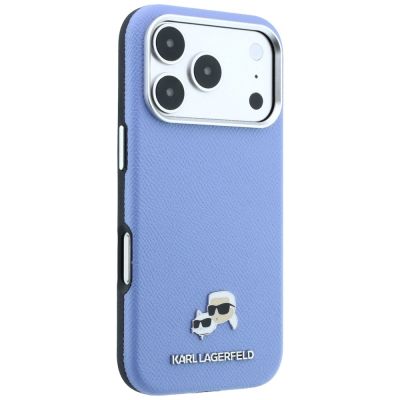 4. Etui Karl Lagerfeld Grained Heads Metal MagSafe na iPhone 18 Pro / 17 Pro - niebieskie