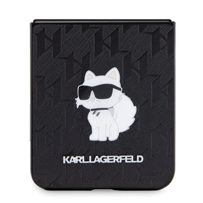 5. Etui Karl Lagerfeld Saffiano Monogram Choupette Pin na Samsung Galaxy Z Flip 5 - czarne