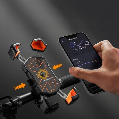 5. Uchwyt na telefon Rockbros HW-117 zaciskowy na kierownicę - czarno-pomarańczowy