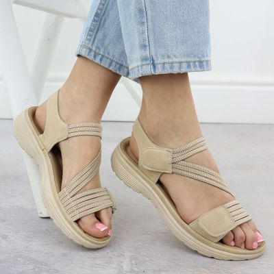 5. Sandały damskie na platformie komfortowe beżowe Unisoft 8875