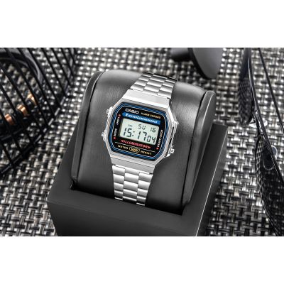 5. Zegarek Casio A168WA unisex cyfrowy z bransoletą ze stali nierdzewnej, srebrny