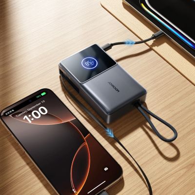 7. Powerbank Joyroom JR-PR1 10000mAh 22,5W z wbudowanym zwijanym kablem USB-C - czarny