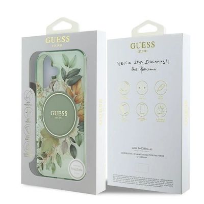 8. Etui Guess IML Flower & Tonal Circle MagSafe na iPhone 16 Plus - zielone