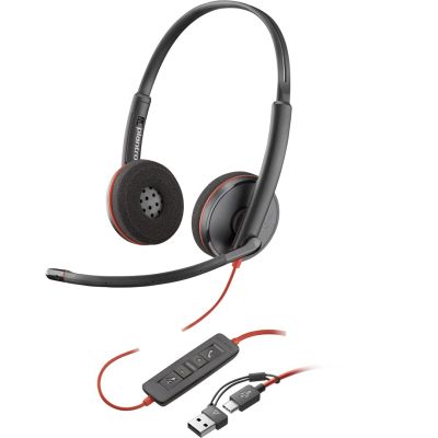 65. Słuchawki Poly Blackwire 3220 Stereo USB-C Black Headset +USB-C/A Adapter (Bulk) 8X2J9A6
