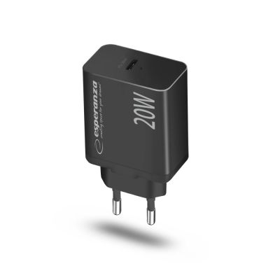 8. ESPERANZA ŁADOWARKA SIECIOWA 20W USB-C PD CZARNA EZC104K