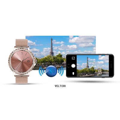 21. Smartwatch Damski VELTORI VT320-1 Złota Bransoleta + Różowy Pasek Silikonowy