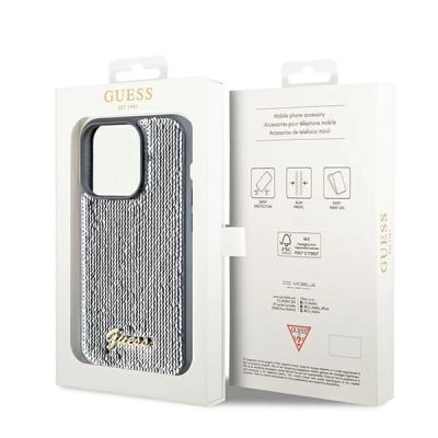 8. Etui Guess Sequin Script Metal na iPhone 14 Pro Max - srebrne