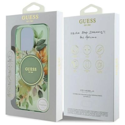 7. Etui Guess IML Flower & Tonal Circle MagSafe na iPhone 16 Pro Max - zielone