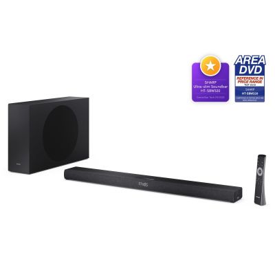 2. Sharp 2.1-kanałowy ultracienki Dolby Atmos/DTS Virtual: X Soundbar z bezprzewodowym subwooferem HT-SBW320 360 W Łączność Bluetooth Połączenie bezprzewodowe