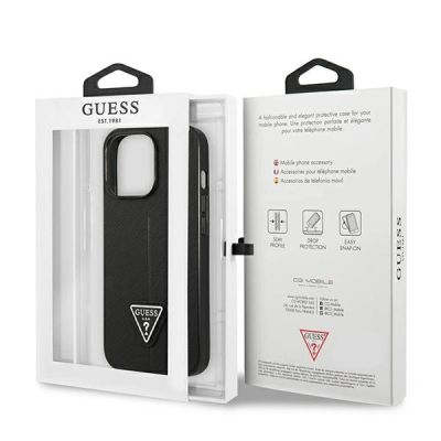 8. Etui Guess Saffiano Triangle Logo na iPhone 14 Pro Max - czarne