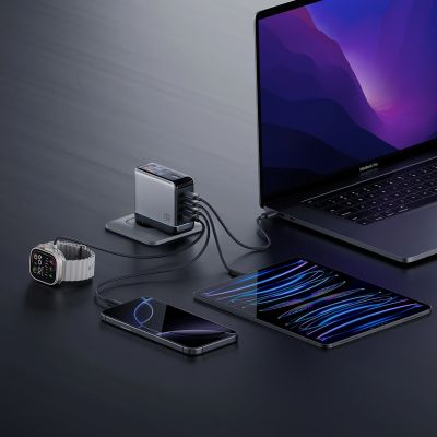 5. Ładowarka sieciowa Cuktech AD1204U 120 W z wyświetlaczem i kablem USB-C - srebrna