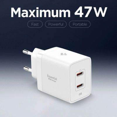 4. Ładowarka sieciowa Spigen Essential EE472EU 2-porty USC-C 47W - biała