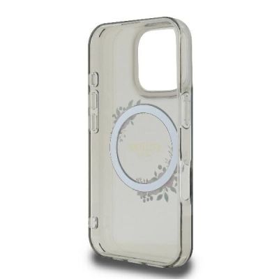 7. Etui Guess IML Flowers Wreath MagSafe na iPhone 16 Pro - czarne
