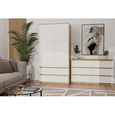 6. M6 MALWA KOMODA 120CM 6 SZUFLAD ART/BIEL KOMPLET
