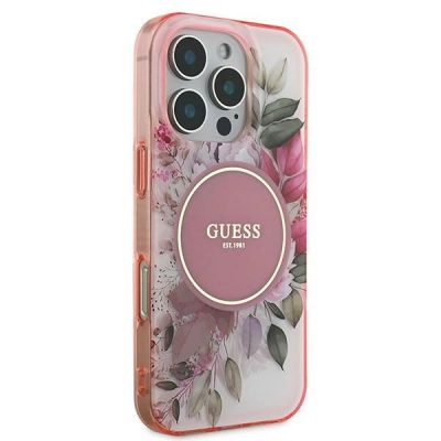 4. Etui Guess IML Flower & Tonal Circle MagSafe na iPhone 16 Pro Max - różowe