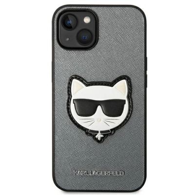 3. Etui Karl Lagerfeld Saffiano Choupette Head Patch na iPhone 14 Plus - srebrne