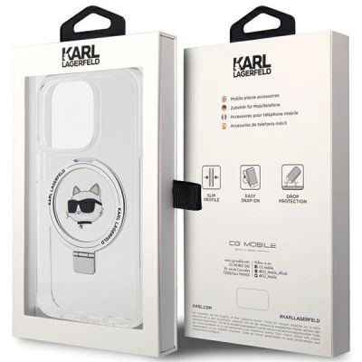 8. Etui Karl Lagerfeld Ring Stand Choupette Head MagSafe do iPhone 15 Pro - białe