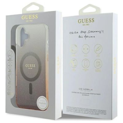 7. Etui Guess IML Glitter Gradient MagSafe na iPhone 16 - brązowe