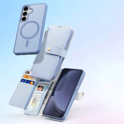 10. Etui skórzane Dux Ducis Lawa na Samsung Galaxy S25+ z odłączanym portfelem magnetycznym - niebieskie