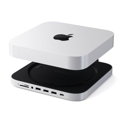 7. Satechi Stand & Hub - podstawka i hub do Mac Mini/Studio (USB-C 3.2, USB-A 3.2, 2x USB-A 3.0, 3,5mm jack, port micro/SD, NVMe/M.2 SATA SSD)