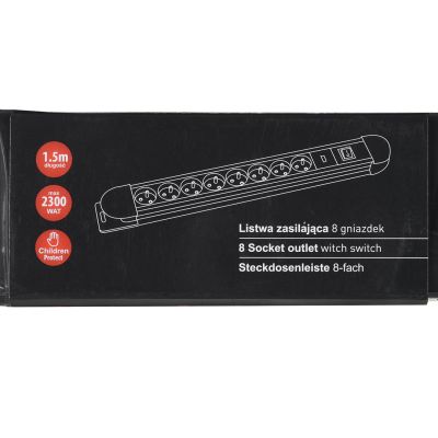 3. MACLEAN LISTWA ZASILAJĄCA 8 GNIAZD PODŚWIETLANY WŁĄCZNIK OCHRONA DLA DZIECI MCE11