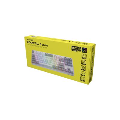12. HATOR Rockfall 3 TKL Wireless klawiatura Uniwersalne USB + RF Wireless + Bluetooth QWERTY Angielski Biały