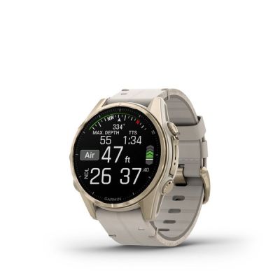 6. Garmin Fenix 8 43mm AMOLED Sapphire Tytan Soft Gold ze skórzanym paskiem Limestone