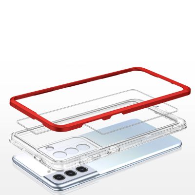 5. Clear 3in1 etui do Samsung Galaxy S22+ (S22 Plus) żelowy pokrowiec z ramką czerwony