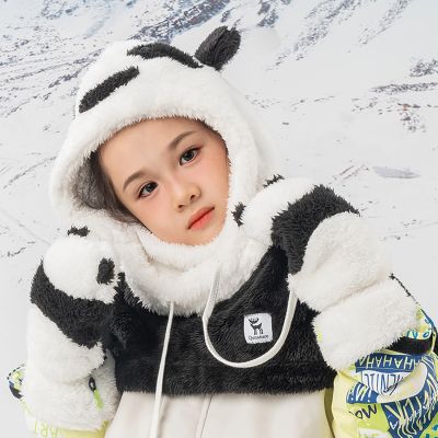 2. Rękawice narciarskie Qunature Panda dla dzieci i dorosłych rozmiar S - czarne/białe