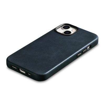 10. iCarer Oil Wax Premium Leather Case skórzane etui iPhone 14 Plus magnetyczne z MagSafe ciemnoniebieski (WMI14220703-BU)