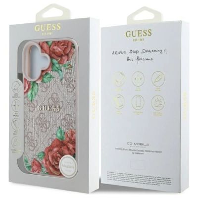 8. Etui Guess 4G Flowers Print MagSafe na iPhone 16 6.1" - różowe