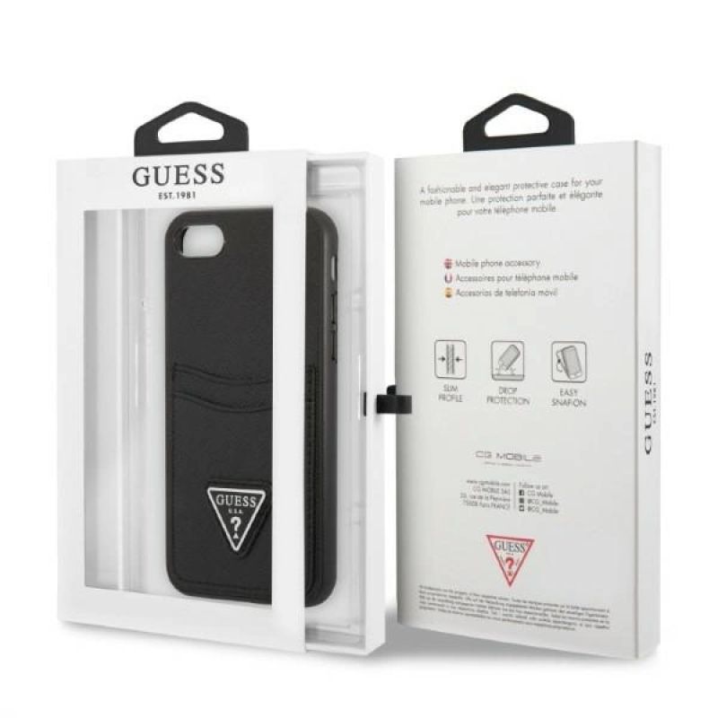 8. Etui Guess Saffiano Triangle Logo Cardslot na iPhone 7 / 8 / SE 2020 / SE 2022 - czarne