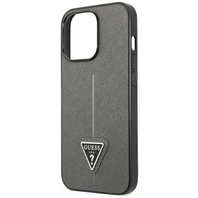6. Etui Guess Saffiano Triangle Logo na iPhone 14 Pro Max - srebrne