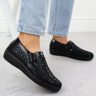 10. Półbuty damskie komfortowe w panterkę wsuwane Unisoft 8910