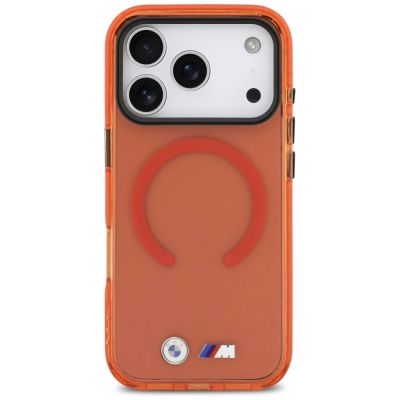 3. Etui BMW M IML Shockproof Metal Logos MagSafe na iPhone 17 Pro - promarańczowe