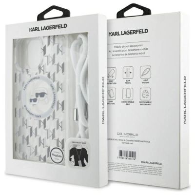 7. Etui Karl Lagerfeld IML Crossbody Monogram Karl & Choupette Head MagSafe na iPhone 16 Pro - przezroczyste
