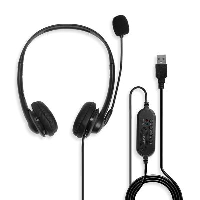 2. Lindy 42870 słuchawki/zestaw słuchawkowy Przewodowa Opaska na głowę Połączenia/muzyka USB Typu-A Czarny