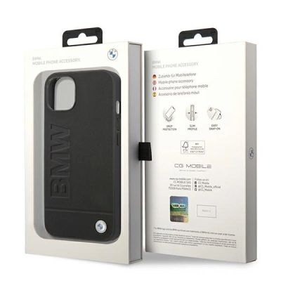 8. Etui BMW Leather Stamp na iPhone 14 Plus - czarne