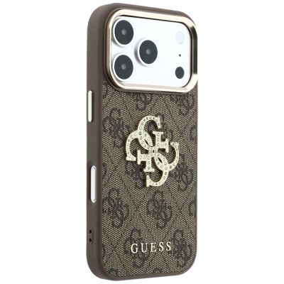 4. Etui Guess 4G & Big Strass Logo na iPhone 17 Pro Max / 18 Pro Max - brązowe