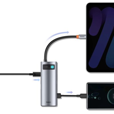 15. Baseus Metal Gleam Series multifunkcjonalny HUB USB 7w1 Typ C HDMI czytnik kart TF PD szary (WKWG020113)