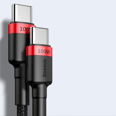 12. Kabel Baseus CATKLF-AL91 USB-C - USB-C PD QC 100W 5A 480Mb/s 2m - czarno-czerwony