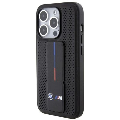 3. Etui BMW Grip Stand Smooth & Perforated na iPhone 15 Pro - czarne