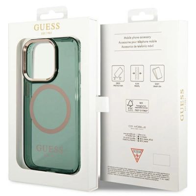 8. Etui Guess Gold Outline Translucent MagSafe na iPhone 14 Pro - zielone
